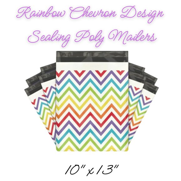 Rainbow Chevron Poly Mailers Qty 20 Size 10x13 - Picture 3 of 3